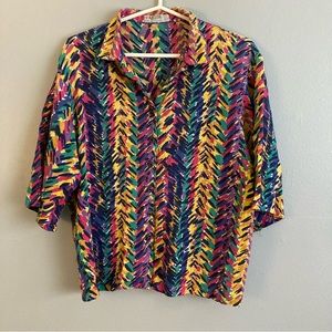 Jaeger colourful abstract rainbow button up shirt vintage size large (38)